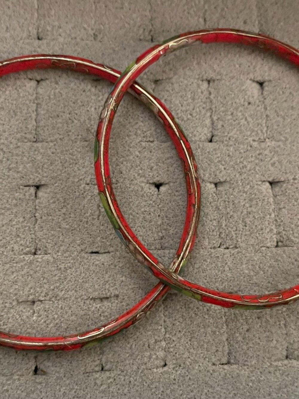 Vintage Jewelry Bundle Set of 2 Red Cloisonne Bangles 1960s Retro 20 grams Boho - Picture 5 of 14